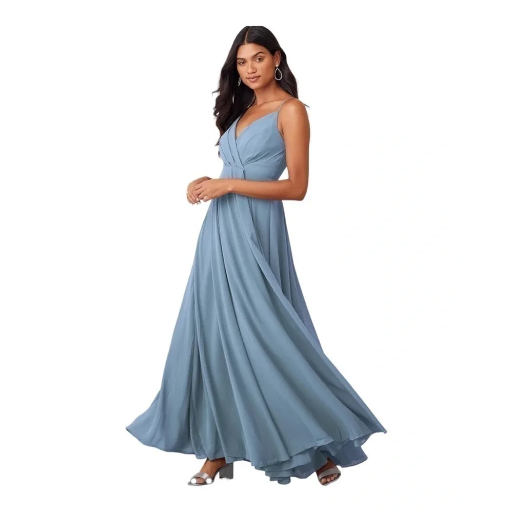 flowy blue dress with sleeves Waves Maxi in | Off The Shoulder Maxi Dress Mac Duggal Women's High global-merch_drop-MAY25 Size:4'9 - 4'11